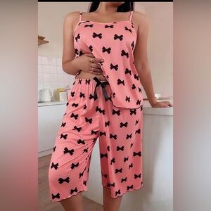 Women's Pink Bow Print Sleepwear Set